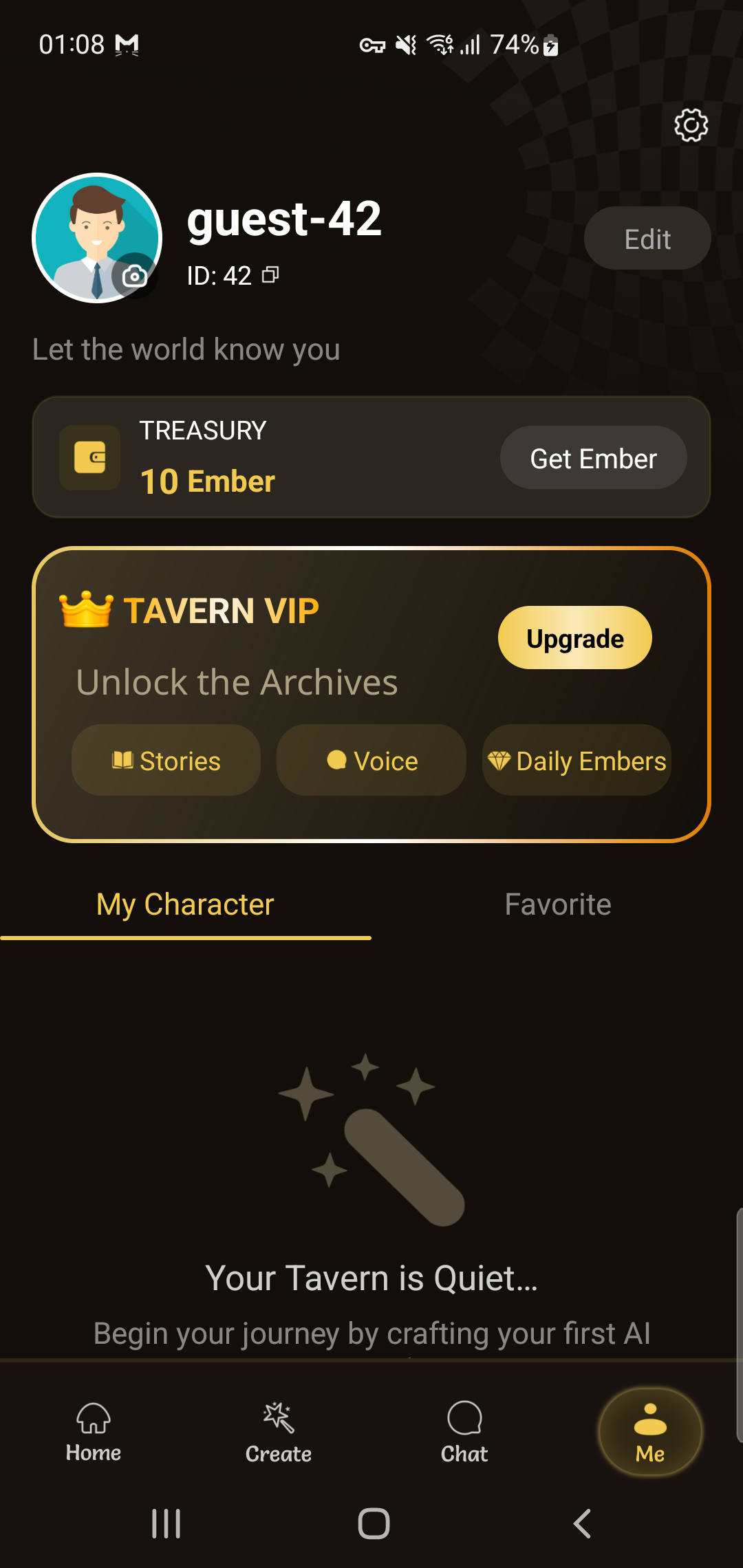 Open the Me tab and tap the settings button in the top right corner.
