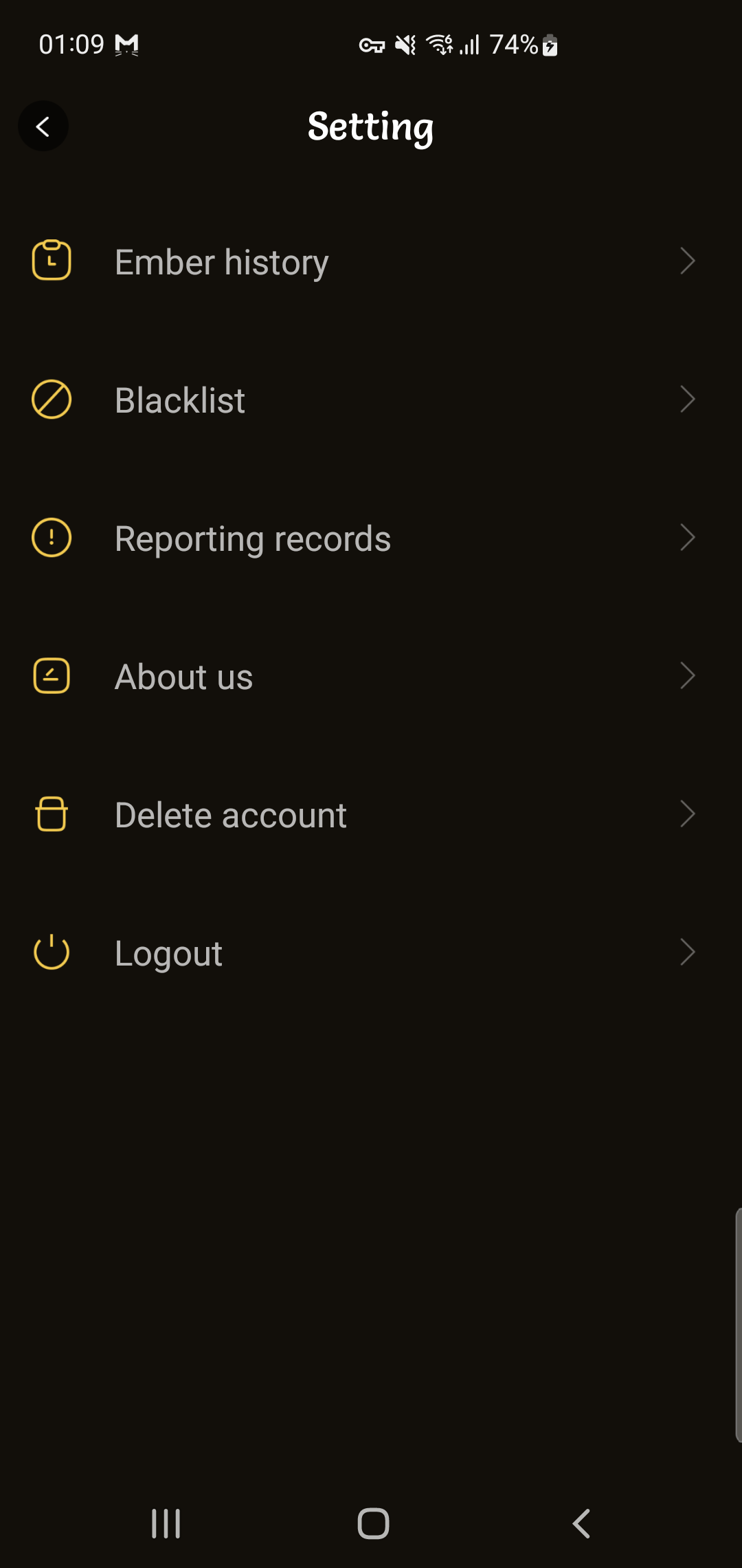 On the settings page, tap the Delete account button.